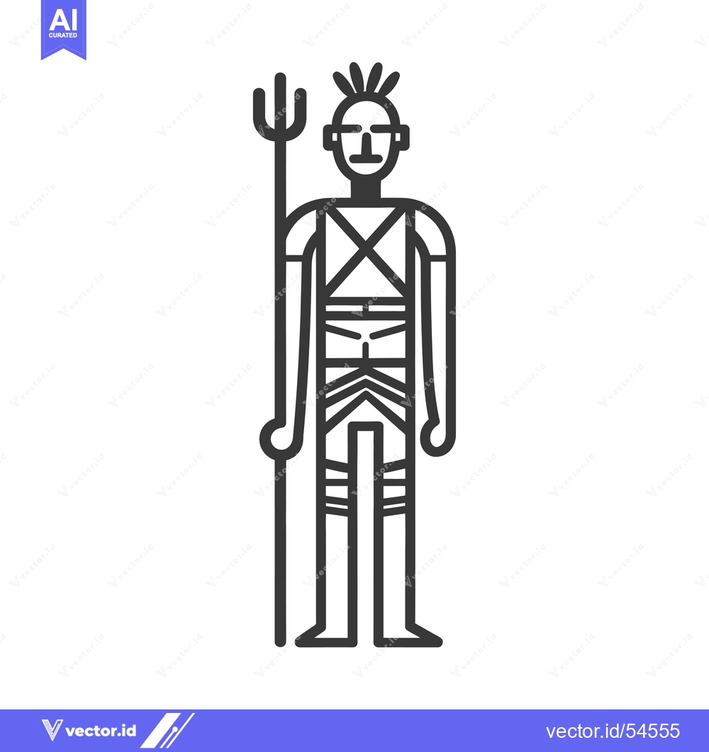 Premium Vector dari Line Art Illustration of a Tribal Warrior Holding a Spear