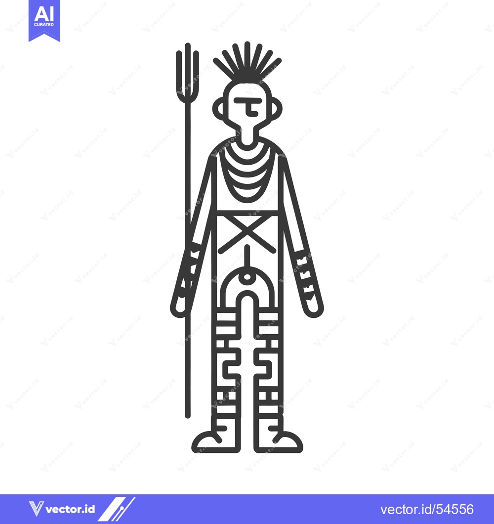 Premium Vector of Line Art Illustration of a Tribal Warrior Holding a Spear
