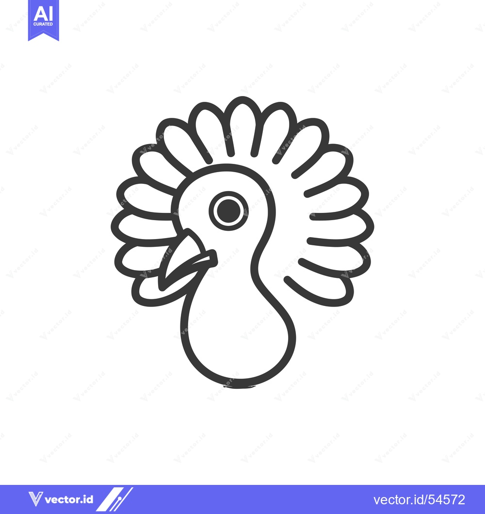 Premium Vector of Line art illustration of a turkey head with a wattle
