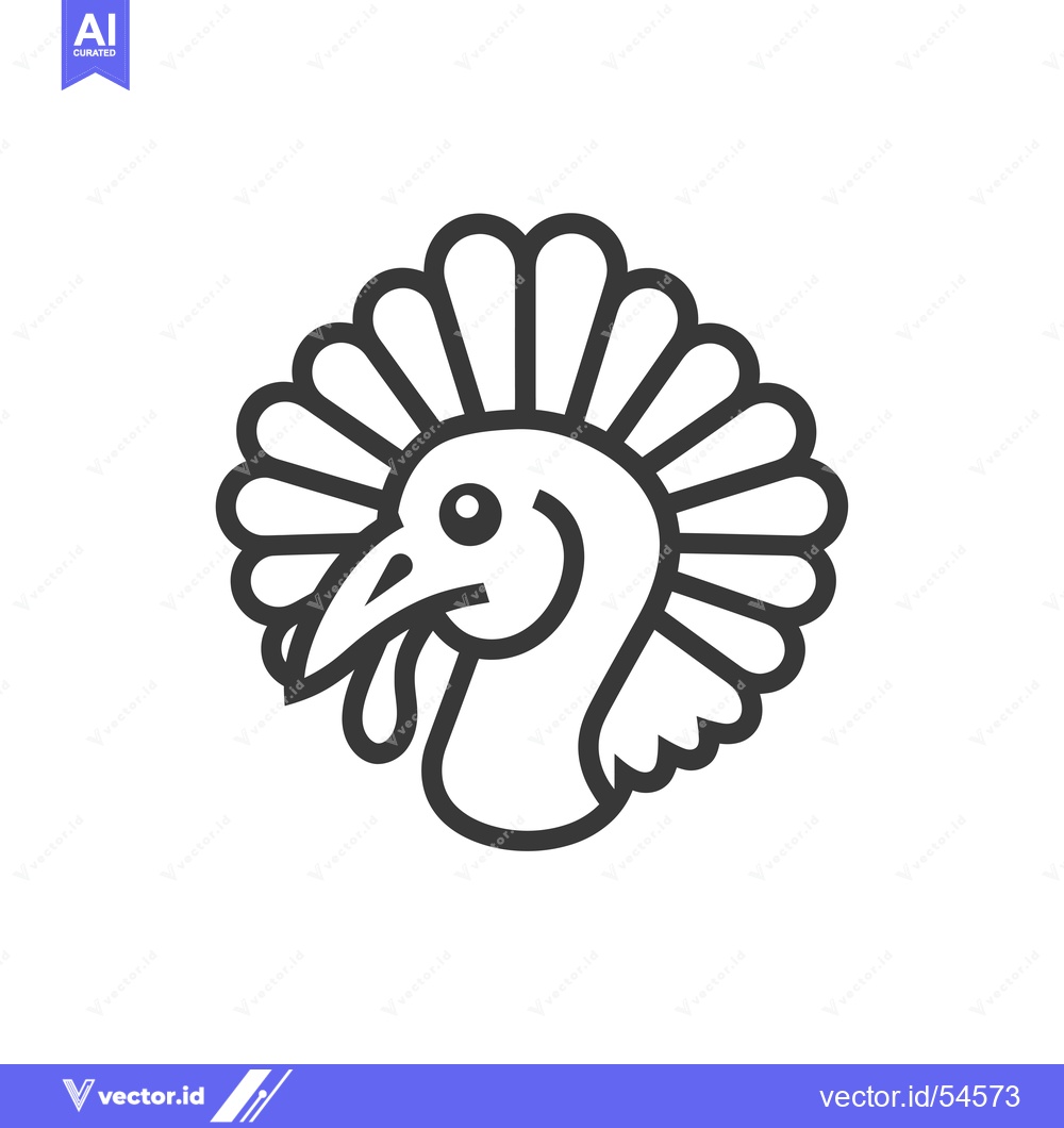 Premium Vector dari Line Art Illustration of a Turkey Head with Feathers