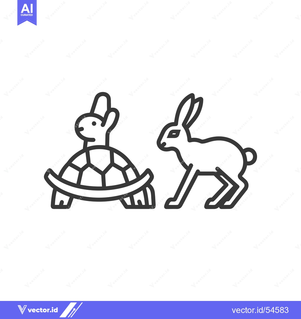 Premium Vector of Line Art Illustration of a Turtle and a Rabbit