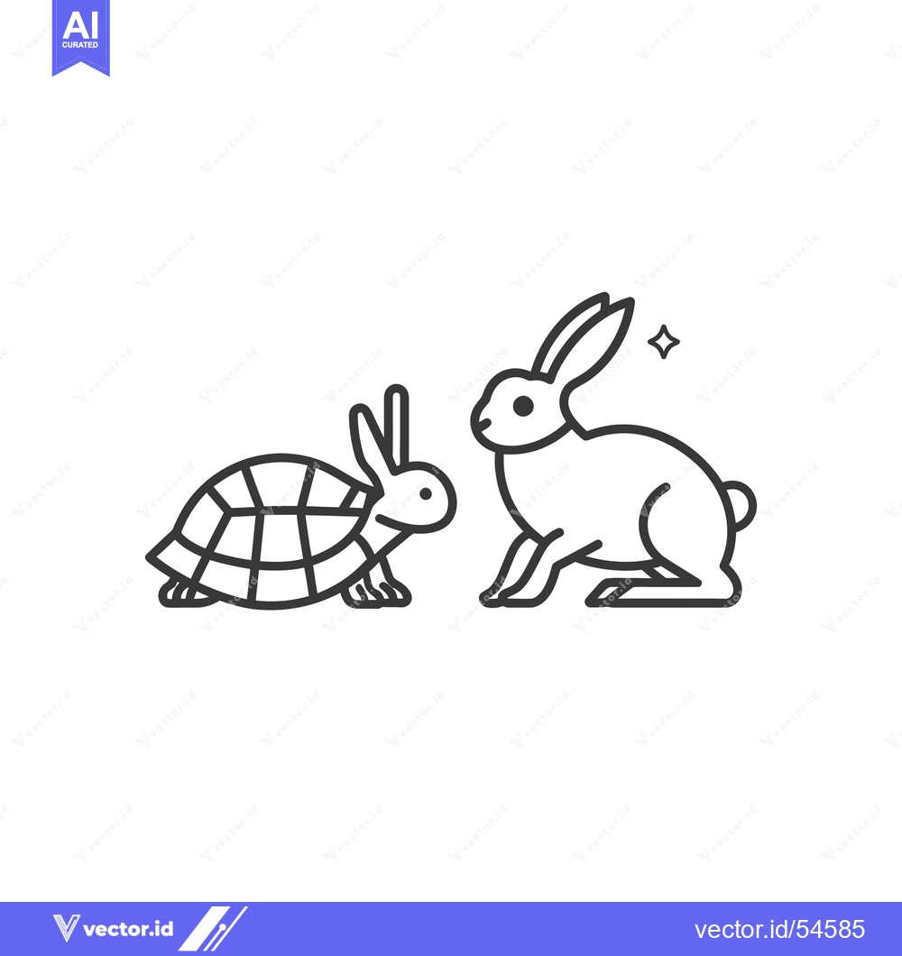 Premium Vector of Line Art Illustration of a Turtle and a Rabbit