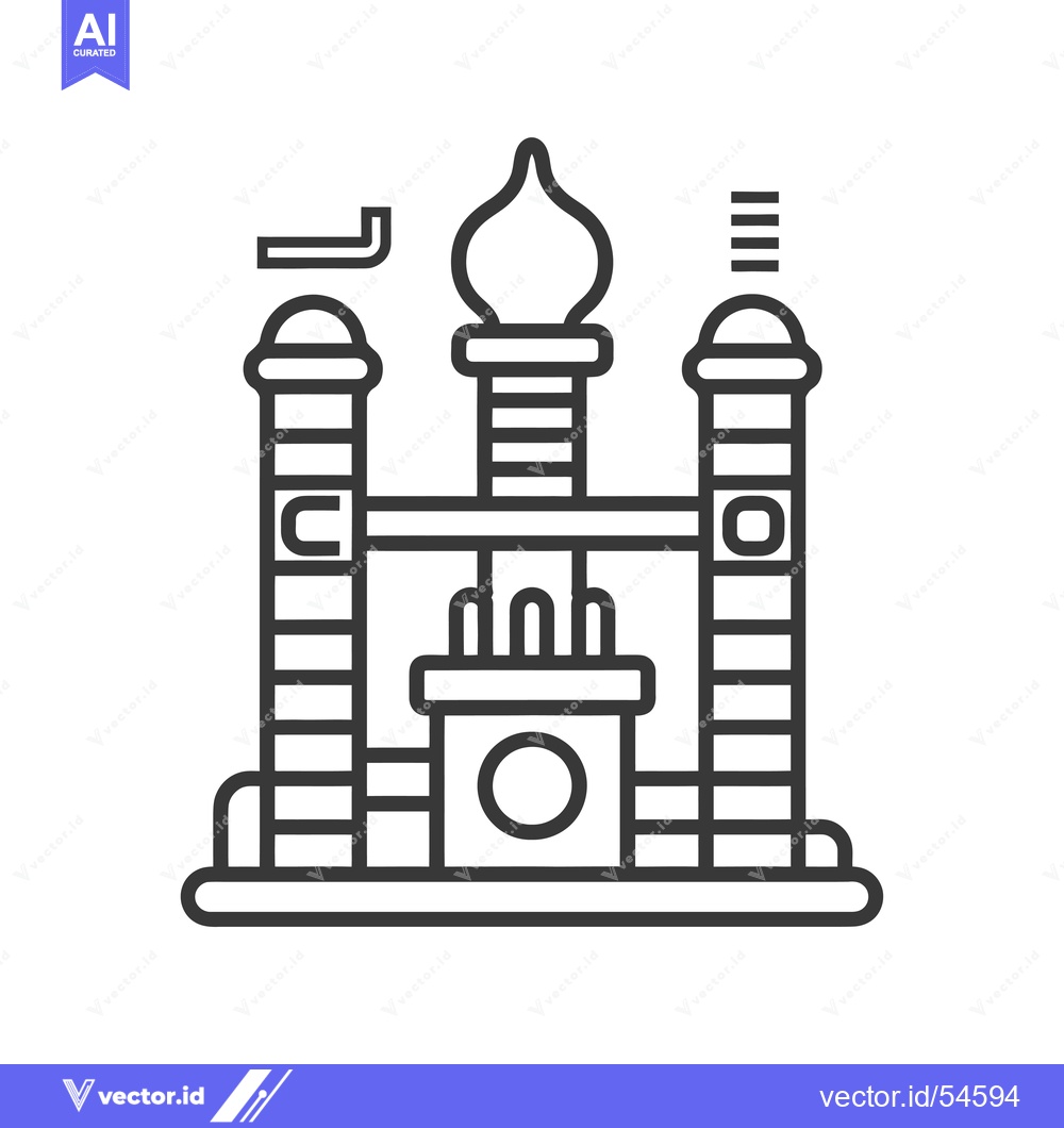 Premium Vector dari Line Art Illustration of a Twin-Towered Structure with a Central Dome