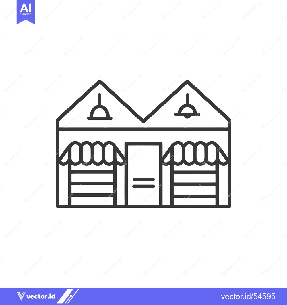 Premium Vector dari Line art illustration of a two-storefront building with awnings