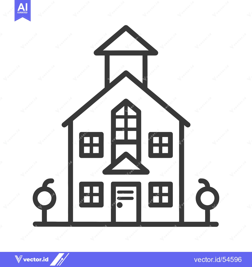 Premium Vector of Line Art Illustration of a Two-Story Building with a Bell Tower
