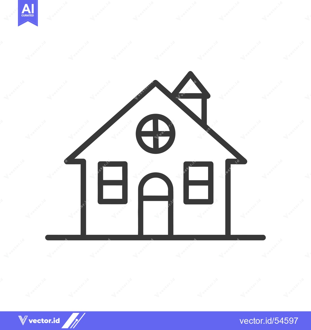 Premium Vector dari Line Art Illustration of a Two-Story House with a Chimney