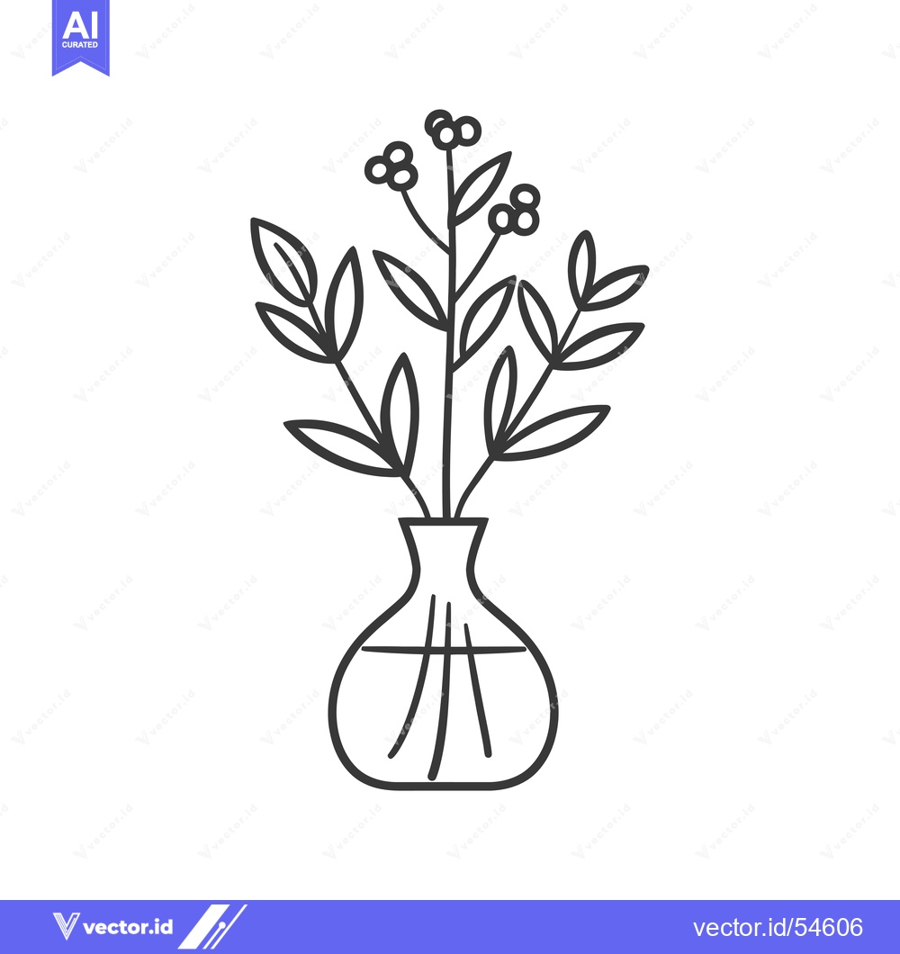 Premium Vector of Line Art Illustration of a Vase with a Bouquet of Flowers