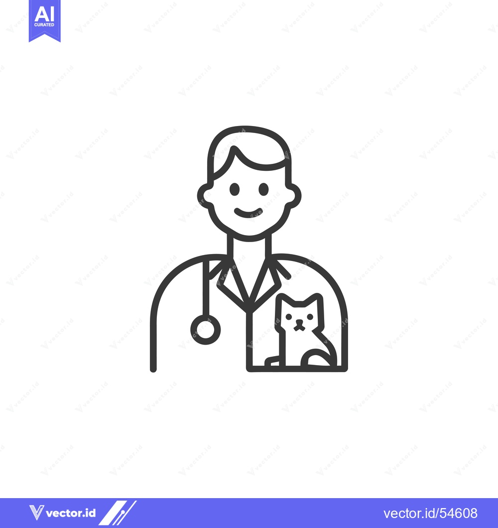 Premium Vector of Line Art Illustration of a Veterinarian with a Cat
