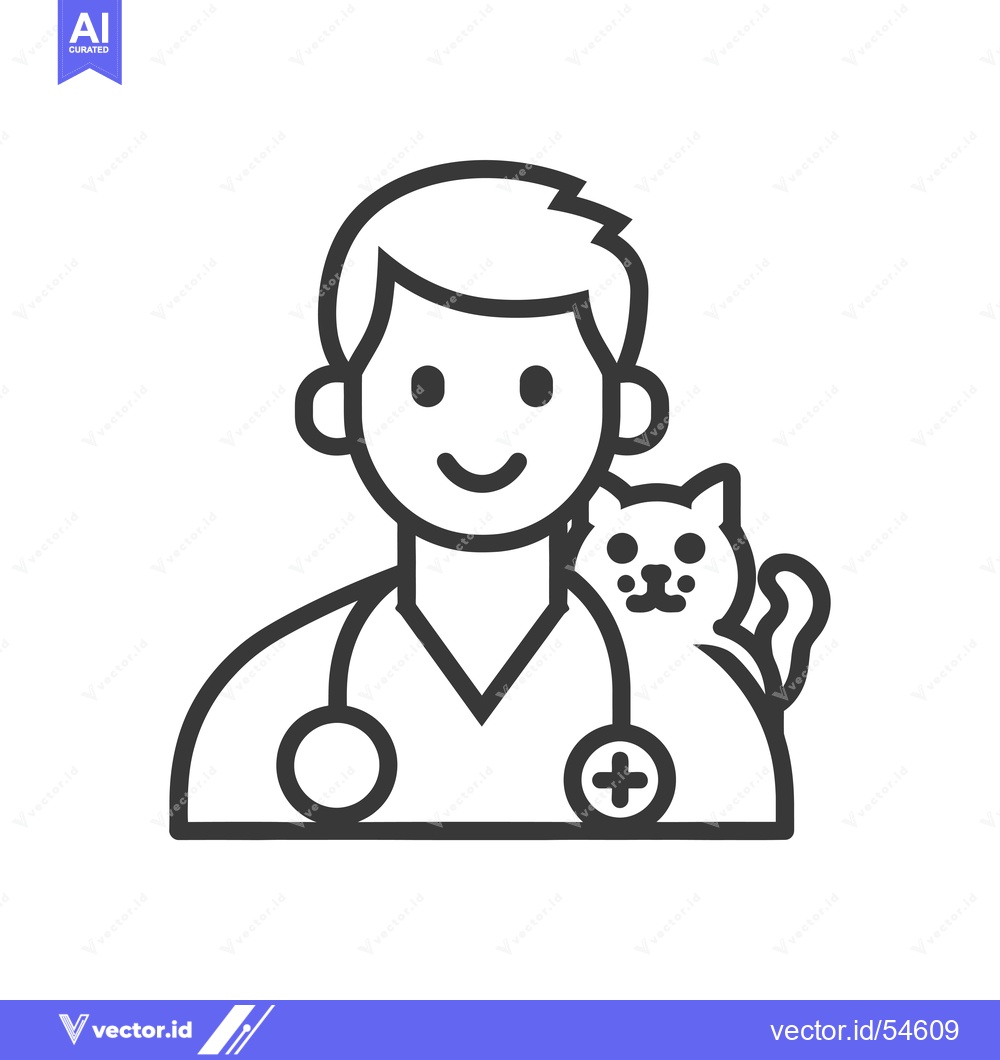 Premium Vector dari Line Art Illustration of a Veterinarian with a Cat