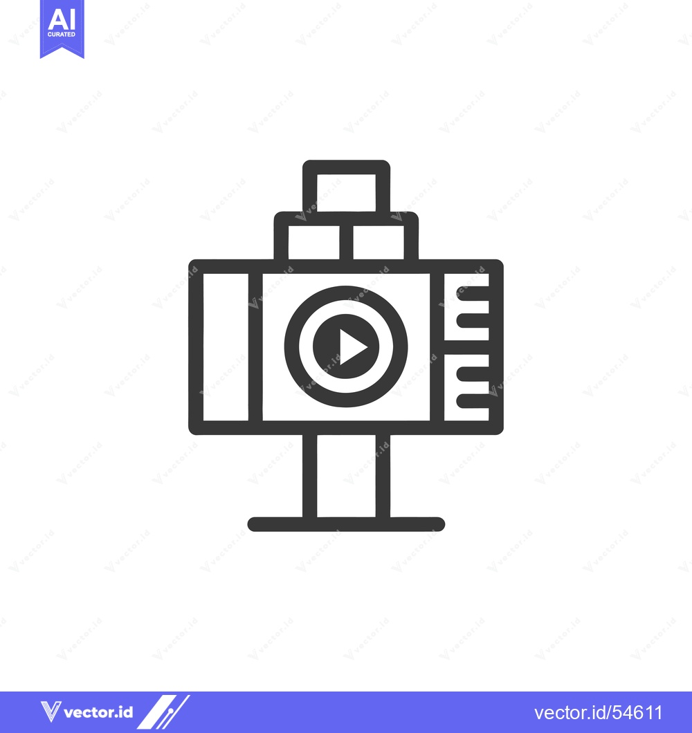 Premium Vector of Line Art Illustration of a Video Player with Play Button and Film Reel