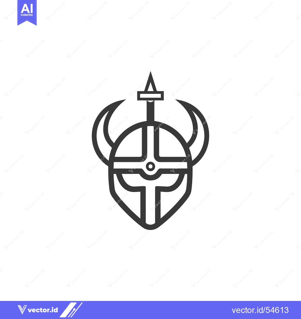 Premium Vector dari Line Art Illustration of a Viking Helmet with a Sword on Top