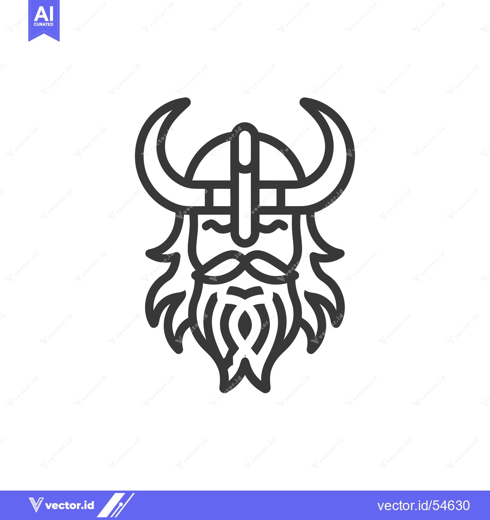 Premium Vector of Line Art Illustration of a Viking Warrior's Head