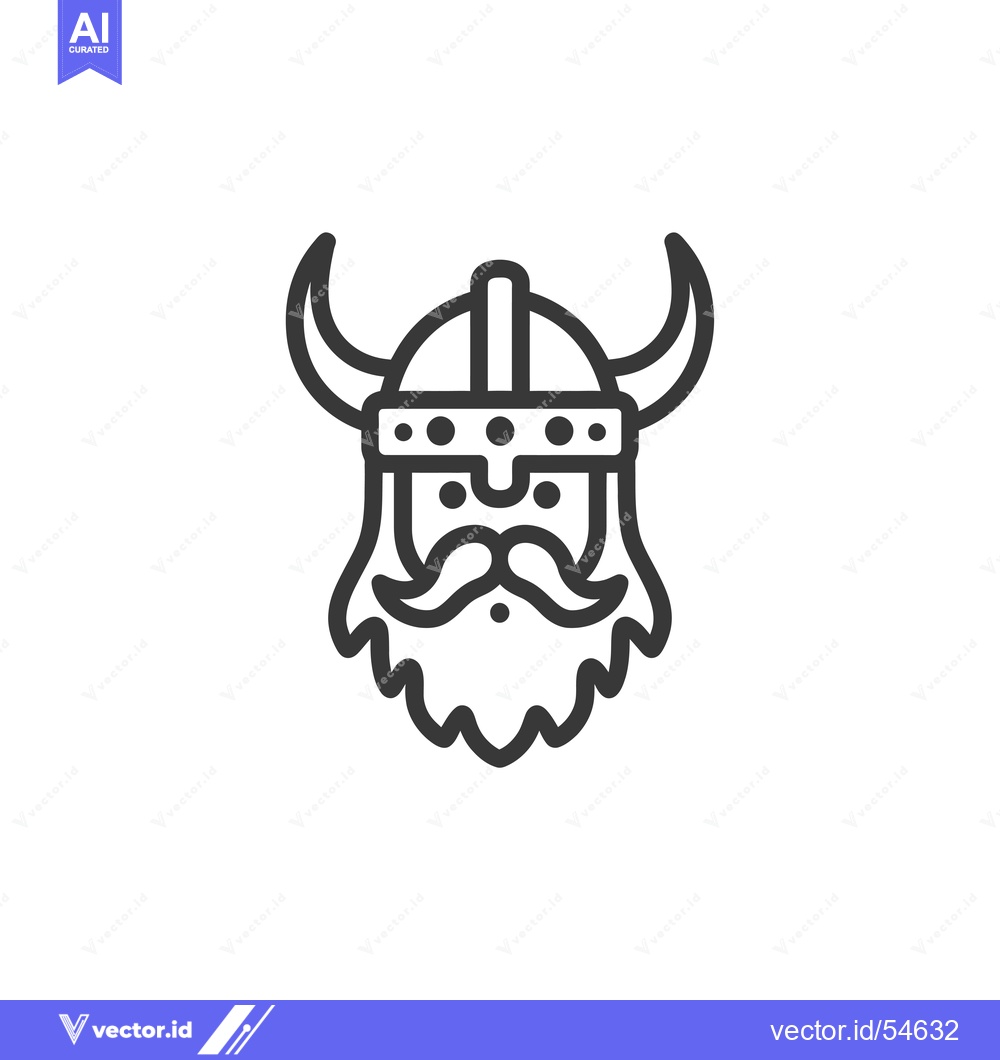 Premium Vector of Line art illustration of a viking warrior's head with a horned helmet
