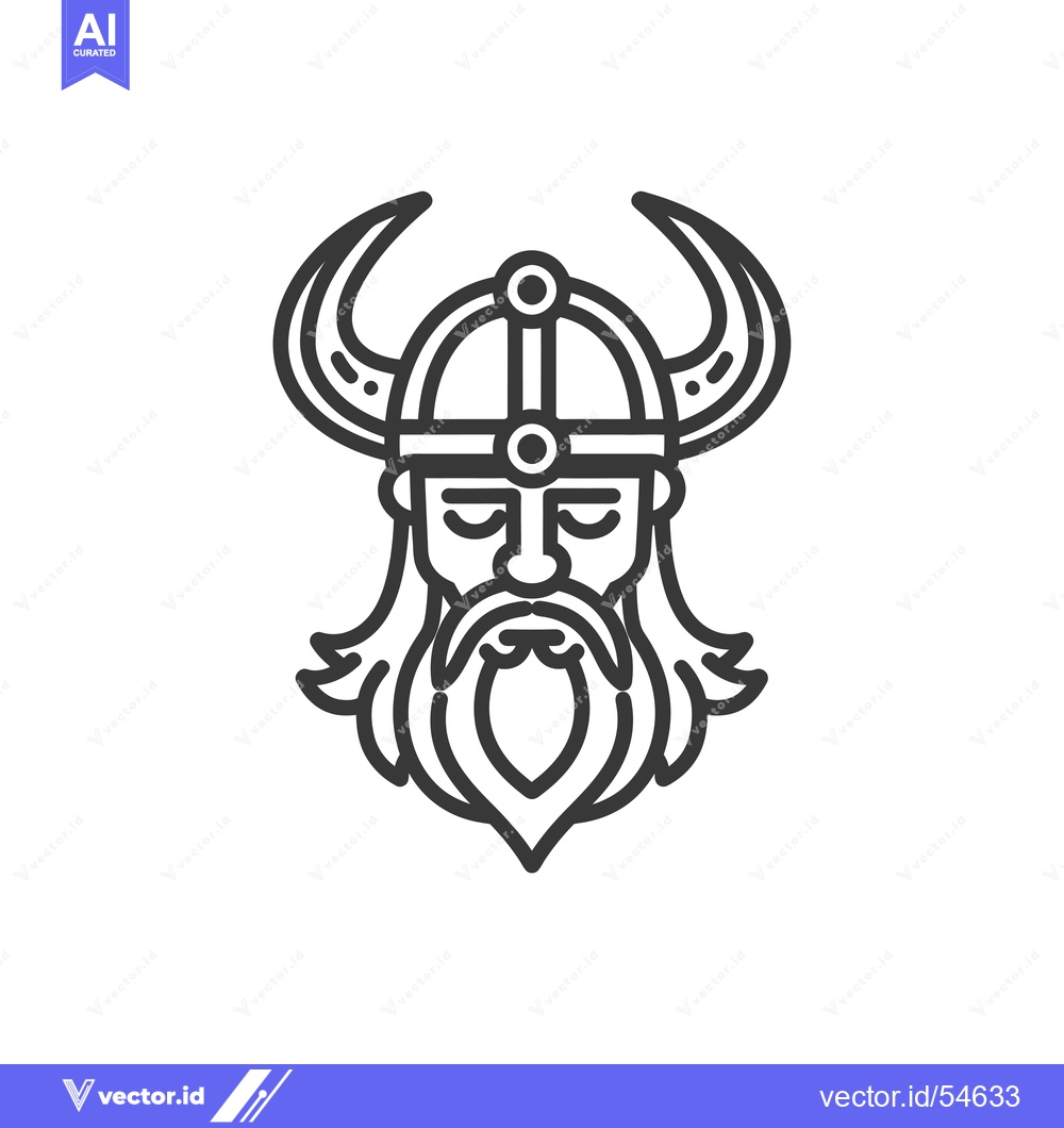 Premium Vector of Line art illustration of a viking warrior's head with horns