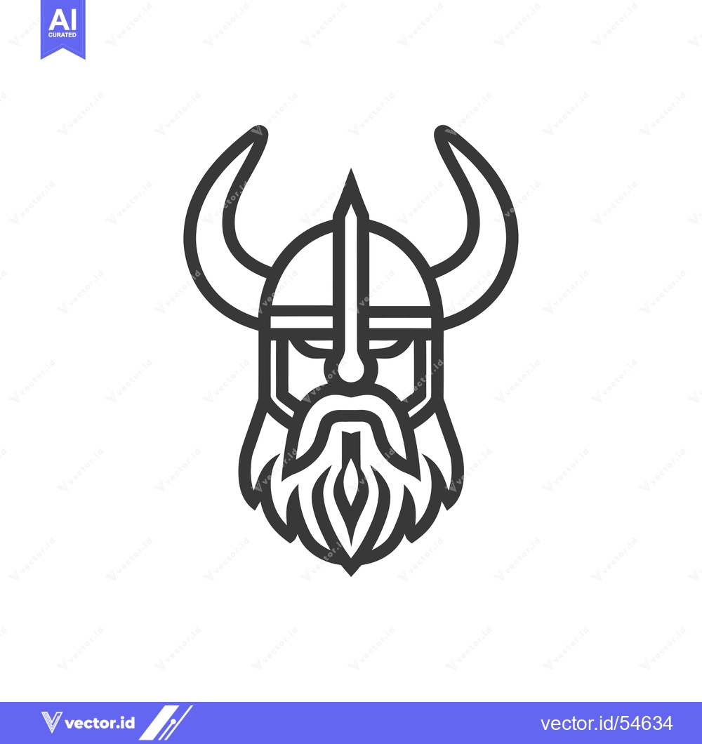 Premium Vector dari Line Art Illustration of a Viking Warrior's Head with Horns and a Helm