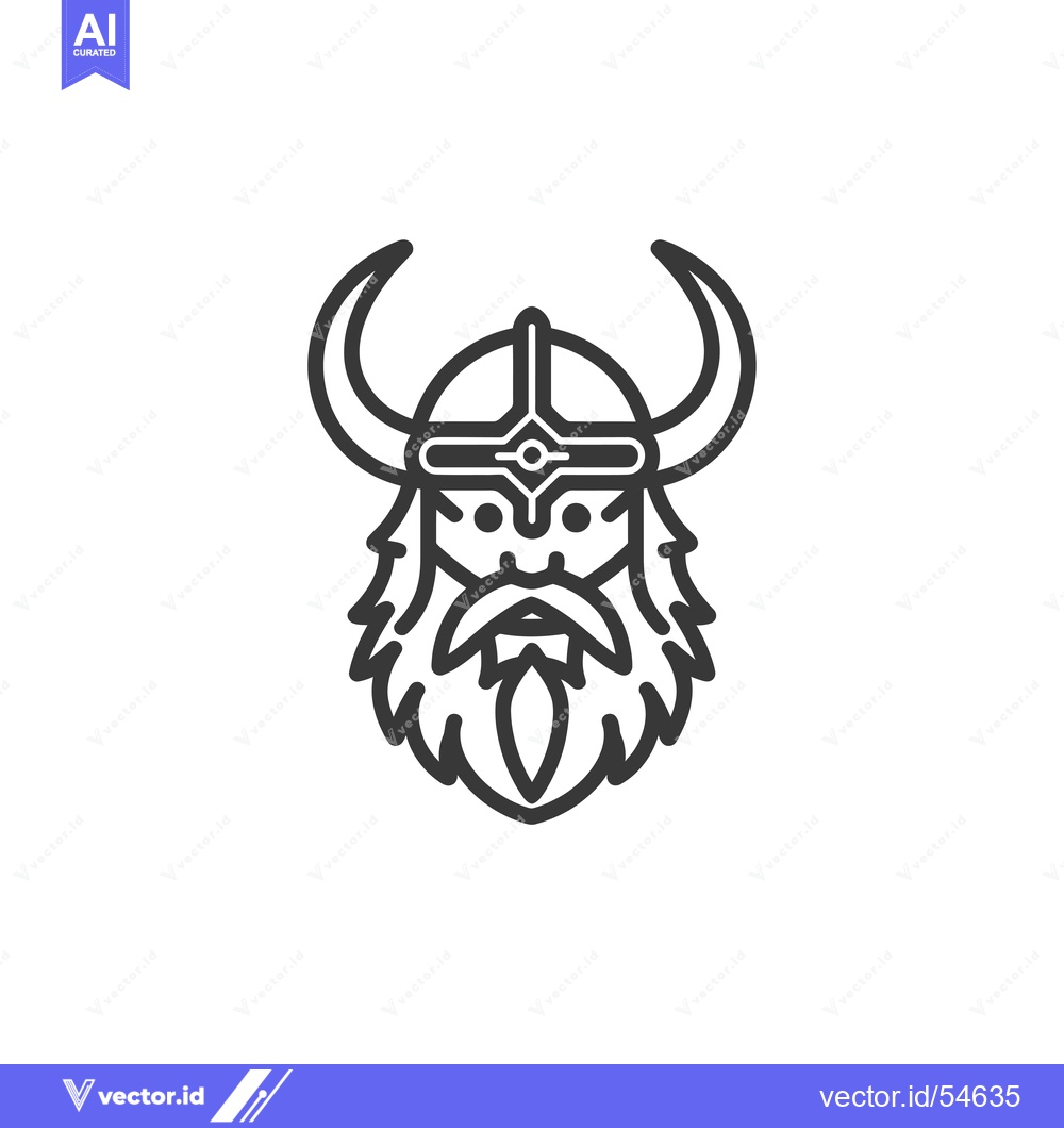 Premium Vector dari Line Art Illustration of a Viking Warrior's Head with Horns and a Helm