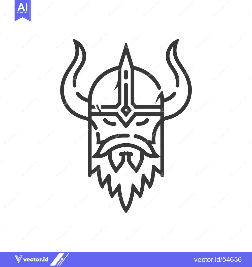 Premium Vector of Line Art Illustration of a Viking Warrior's Head with Horns and Beard