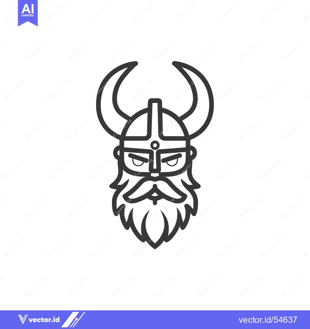 Premium Vector of Line Art Illustration of a Viking Warrior with a Helmet and Beard