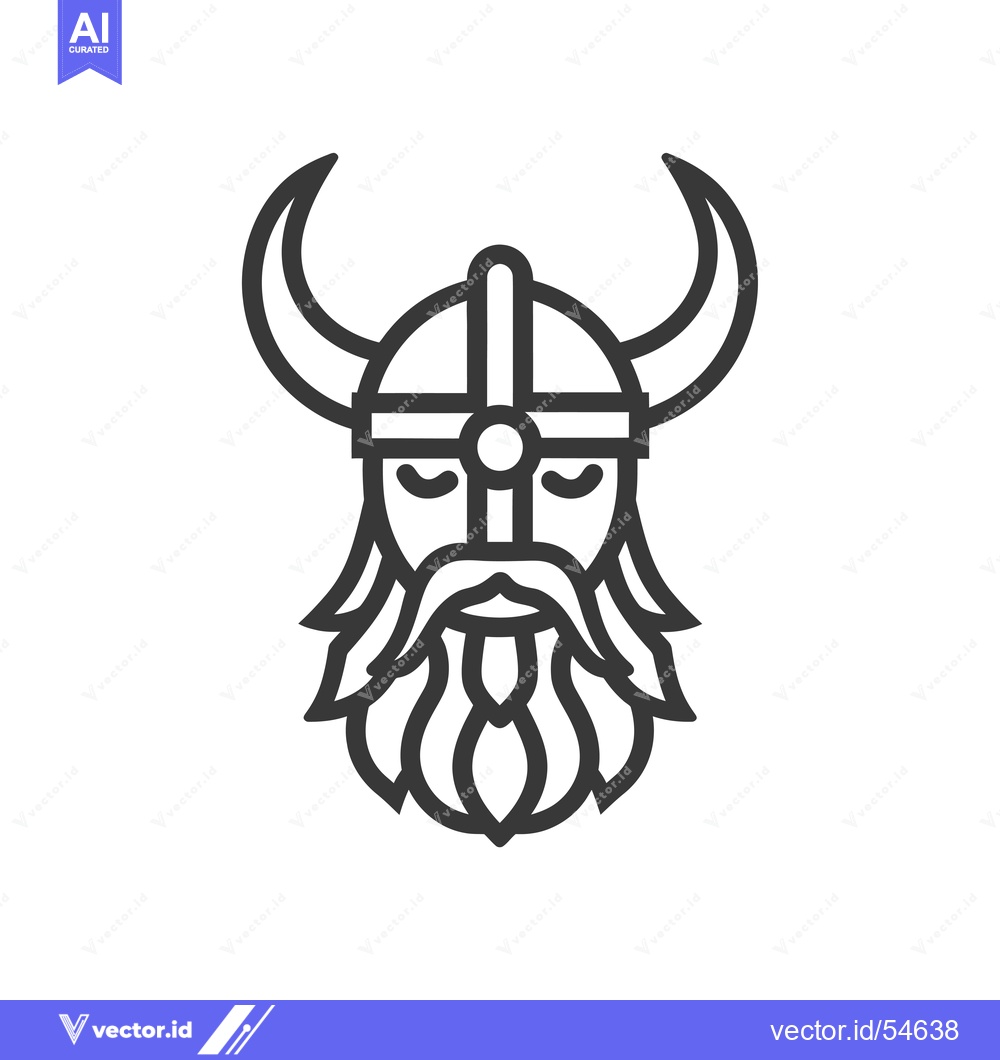 Premium Vector of Line Art Illustration of a Viking Warrior with Helmet and Beard