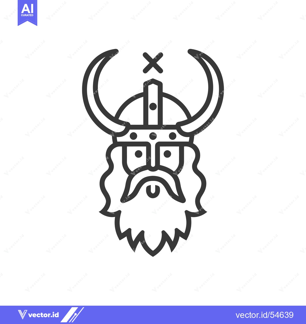 Premium Vector of Line Art Illustration of a Viking Warrior with Horns and a Beard