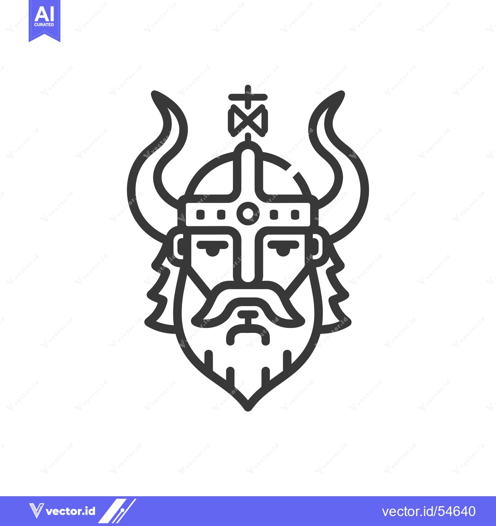 Premium Vector dari Line Art Illustration of a Viking Warrior with Horns and a Helmet