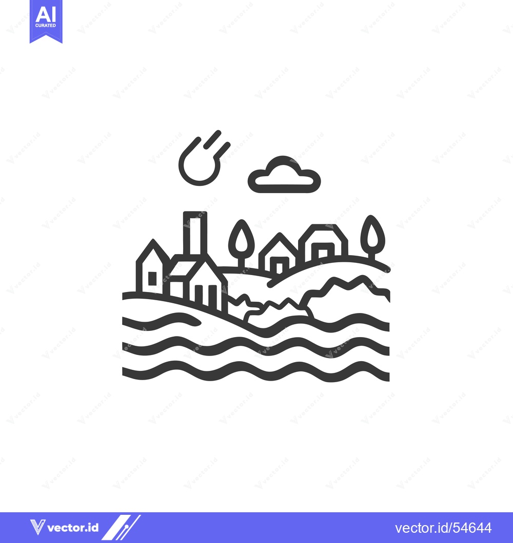 Premium Vector of Line Art Illustration of a Village by the Sea