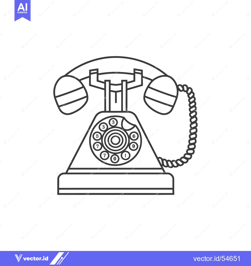 Premium Vector of Line Art Illustration of a Vintage Rotary Dial Phone