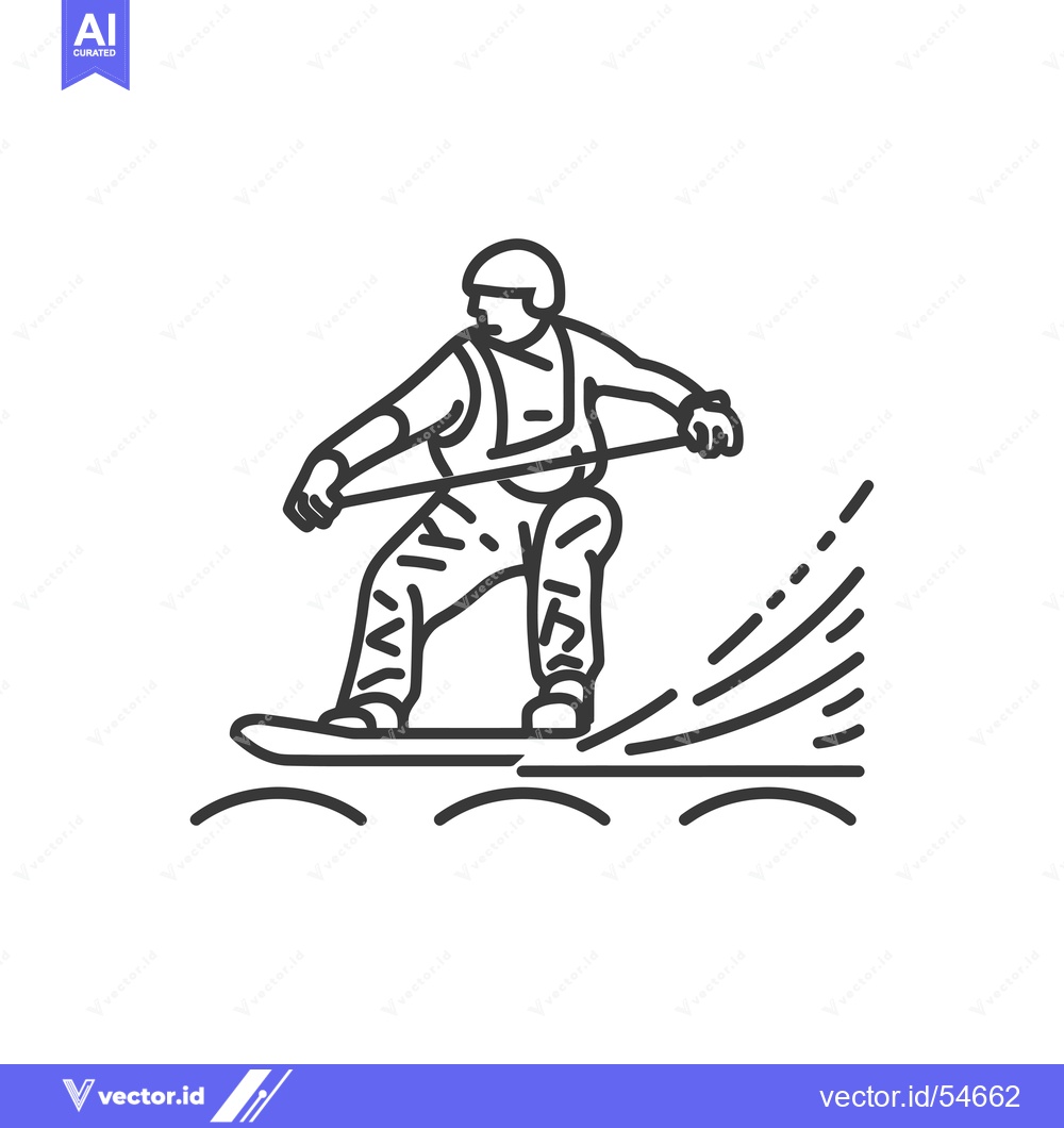 Premium Vector dari Line art illustration of a wakeboarder riding a wakeboard