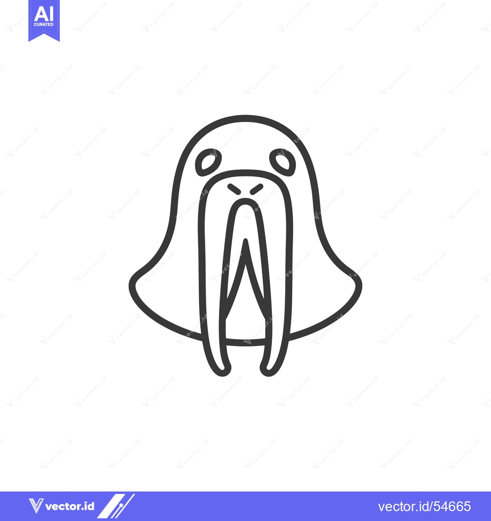 Premium Vector of Line Art Illustration of a Walrus Head with Large Tusk