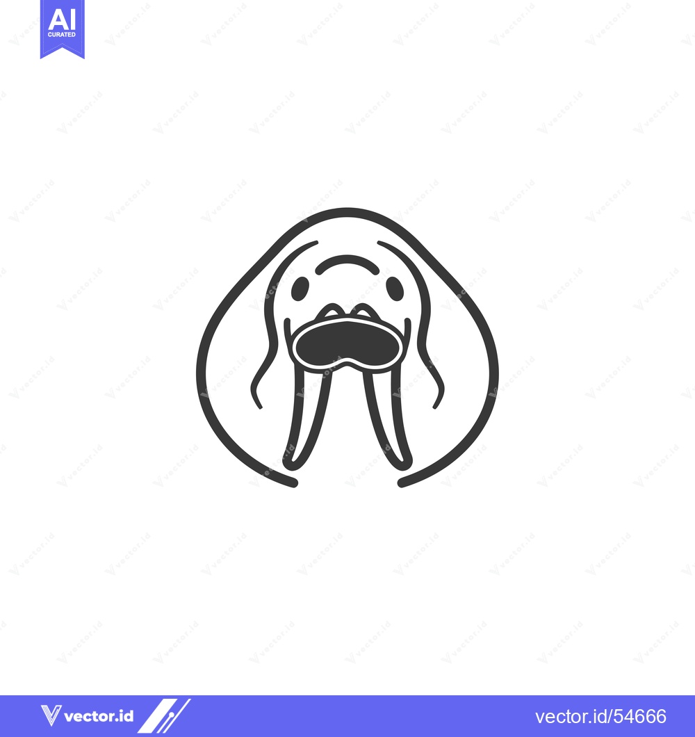 Premium Vector of Line art illustration of a walrus head with tusks