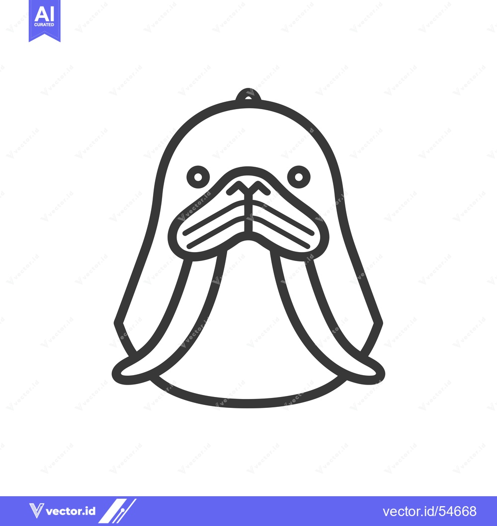 Premium Vector of Line Art Illustration of a Walrus's Head with Tusk