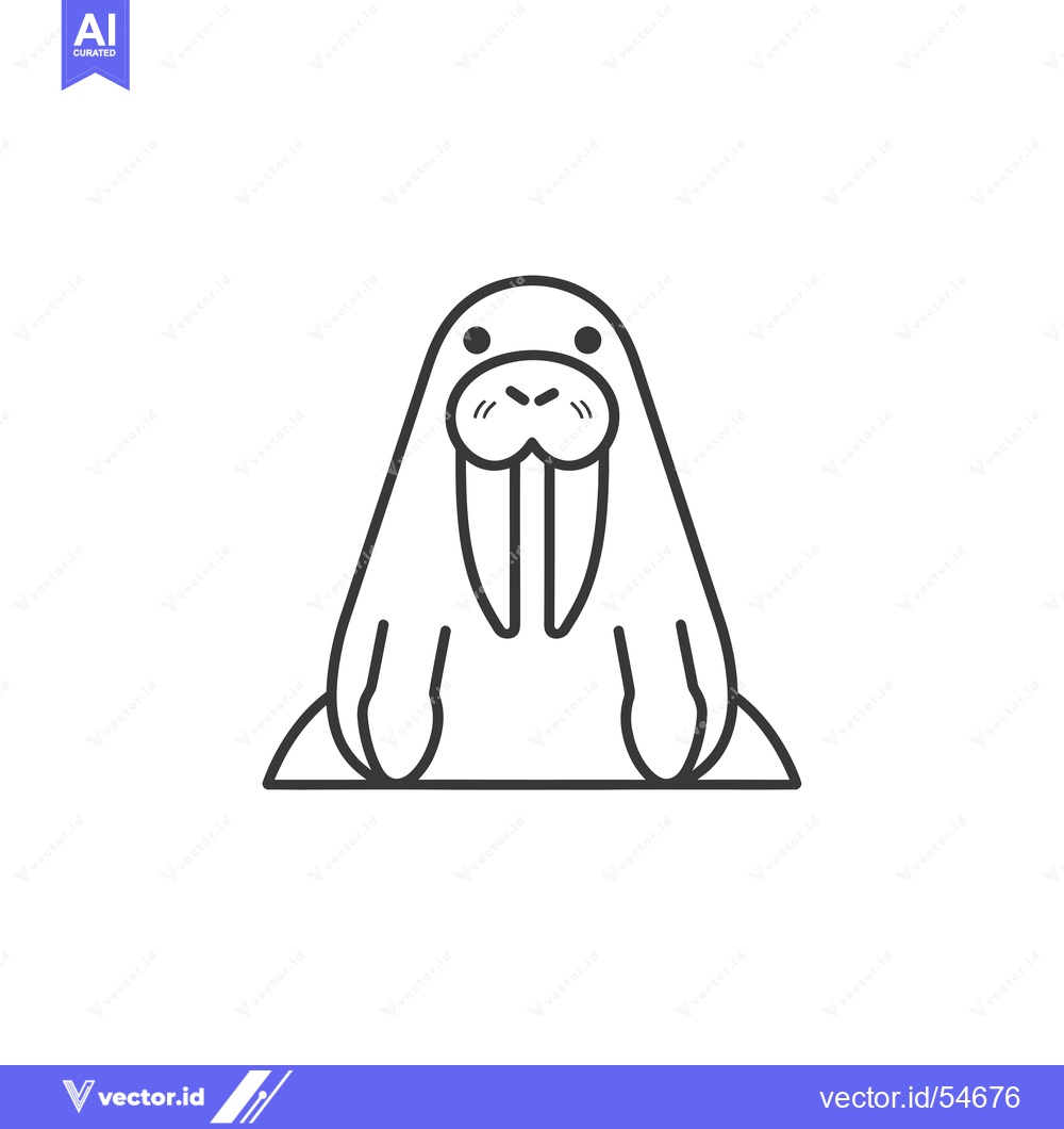 Premium Vector of Line Art Illustration of a Walrus with Large Tusks