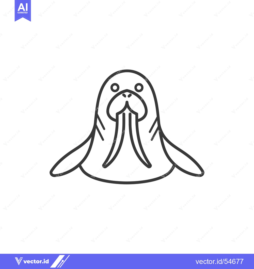 Premium Vector of Line Art Illustration of a Walrus with Large Tusks