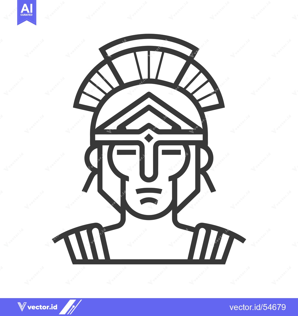 Premium Vector of Line Art Illustration of a Warrior Wearing a Helmet