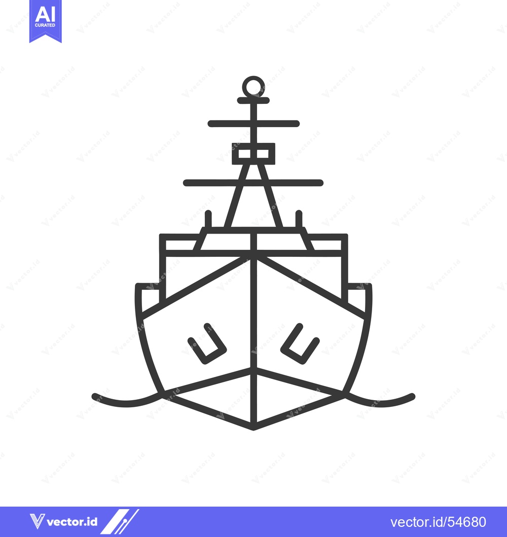 Premium Vector of Line art illustration of a warship ship