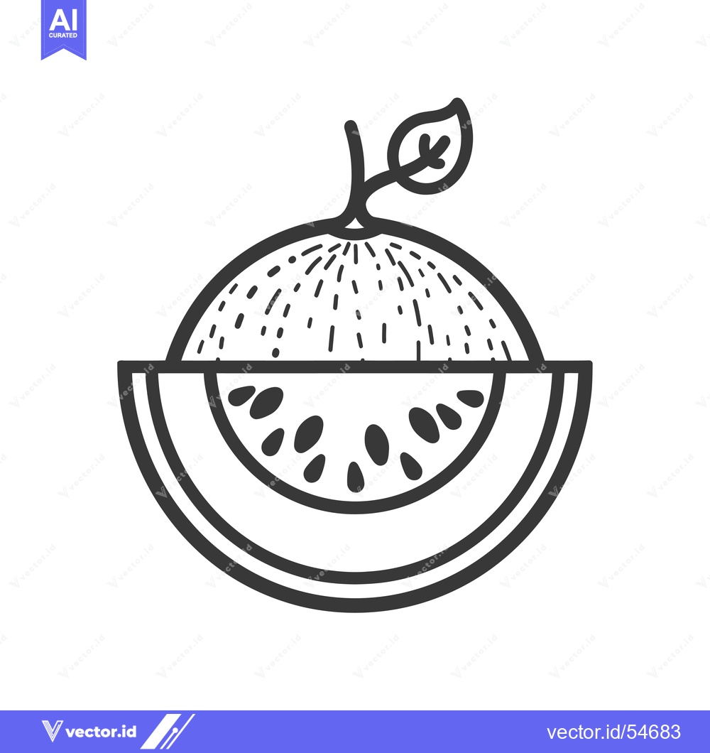 Premium Vector of Line art illustration of a watermelon with a leafy stem