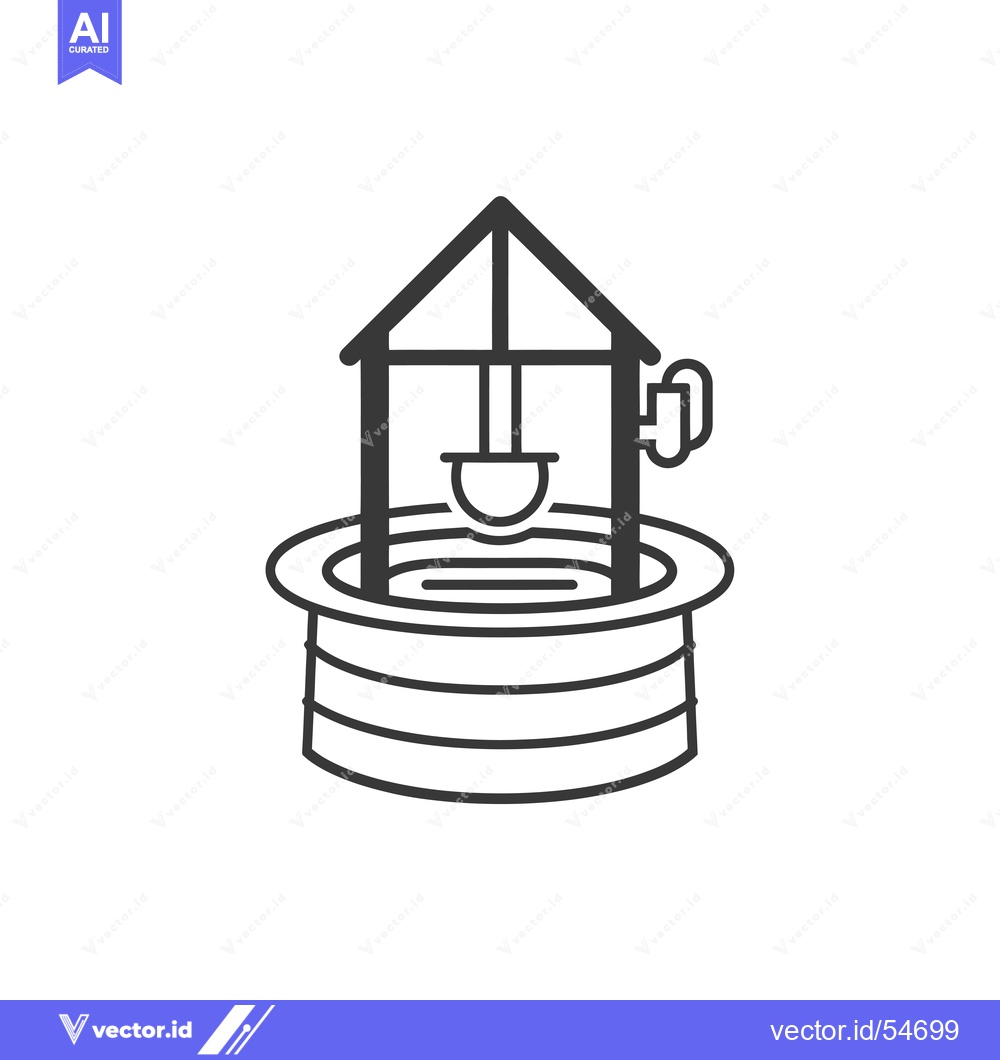 Premium Vector of Line art illustration of a well with a bucket and a pulley