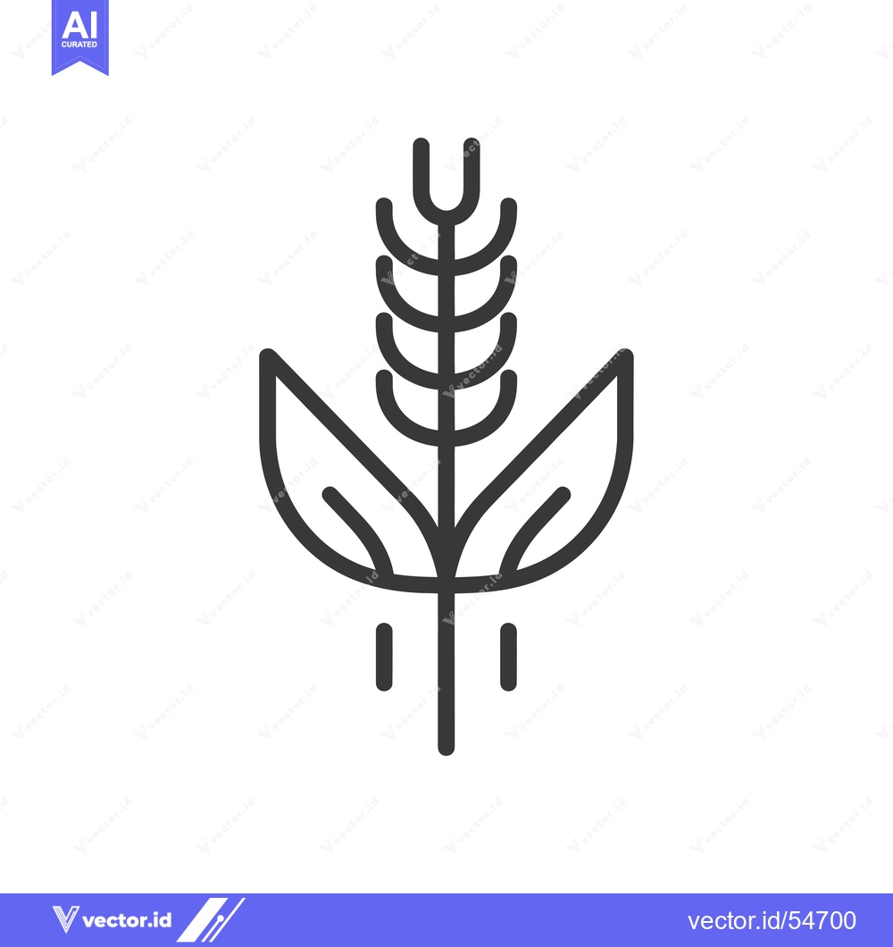 Premium Vector dari Line art illustration of a wheat stalk with leaves and raindrops