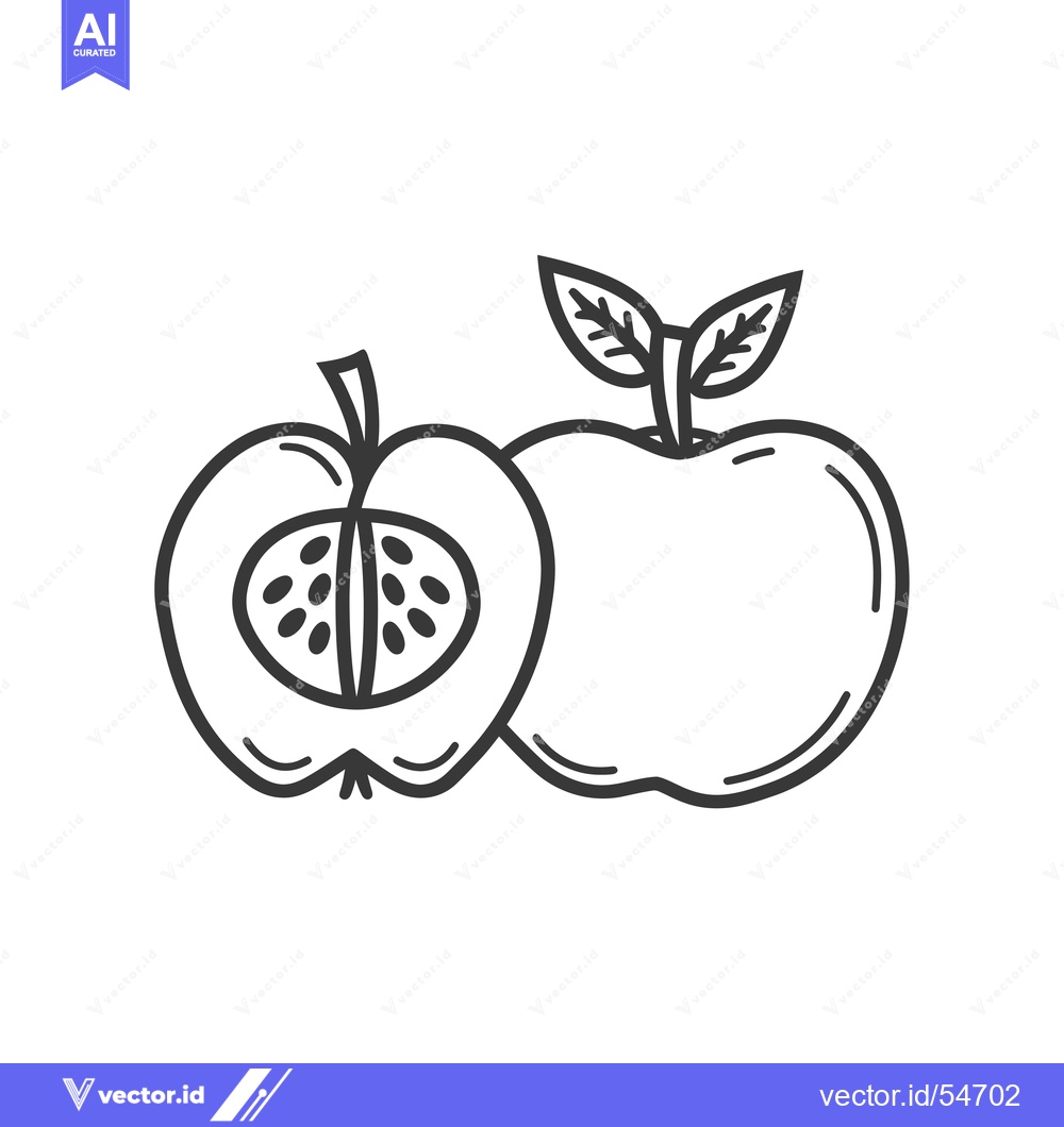 Premium Vector dari Line Art Illustration of a Whole and Halved Apple