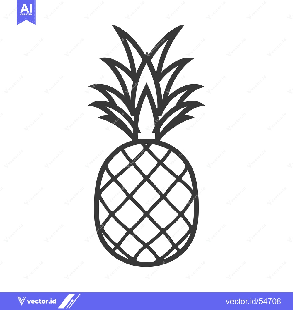Premium Vector of Line Art Illustration of a Whole Pineapple