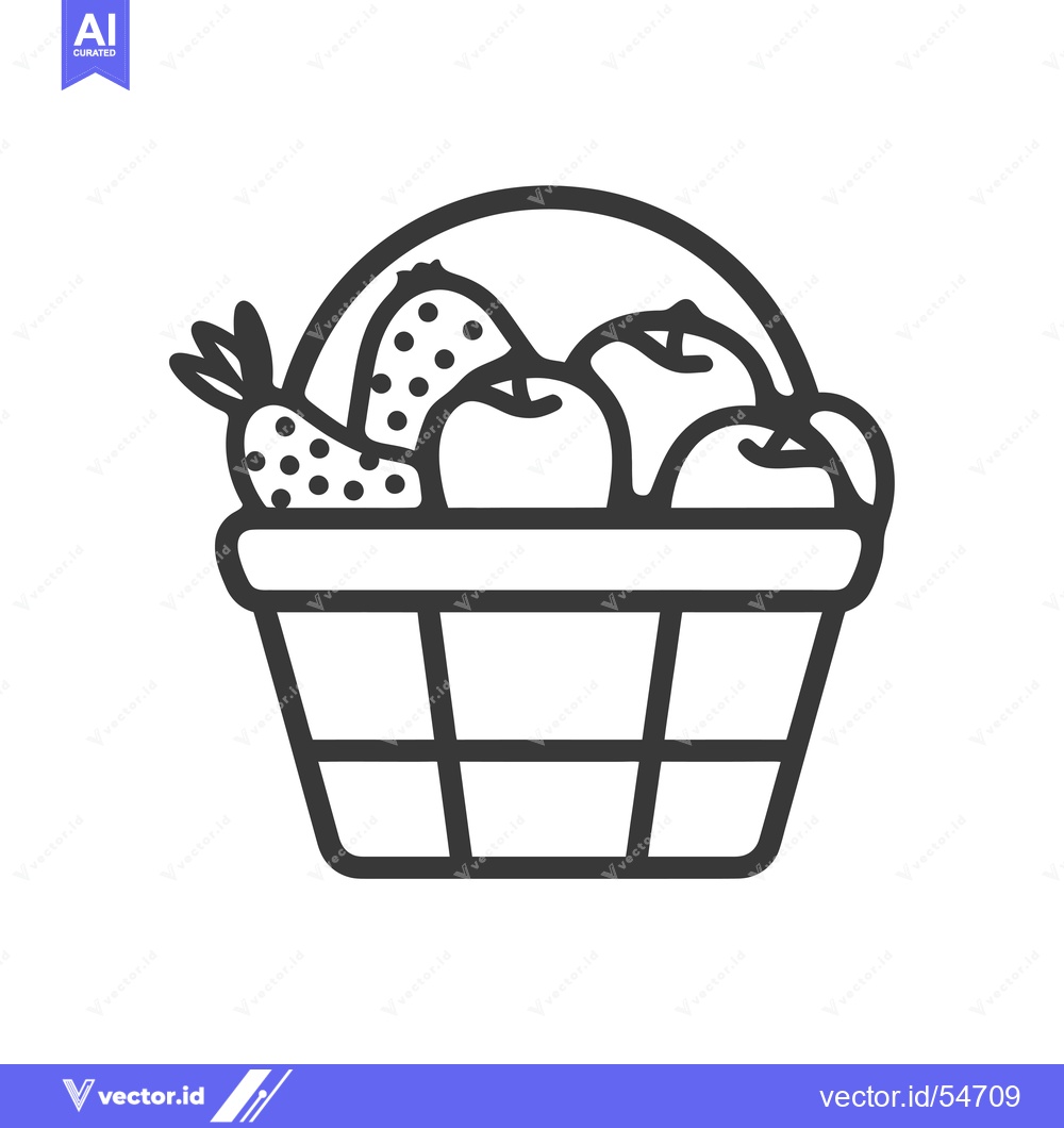 Premium Vector dari Line art illustration of a wicker basket filled with apples and a carr