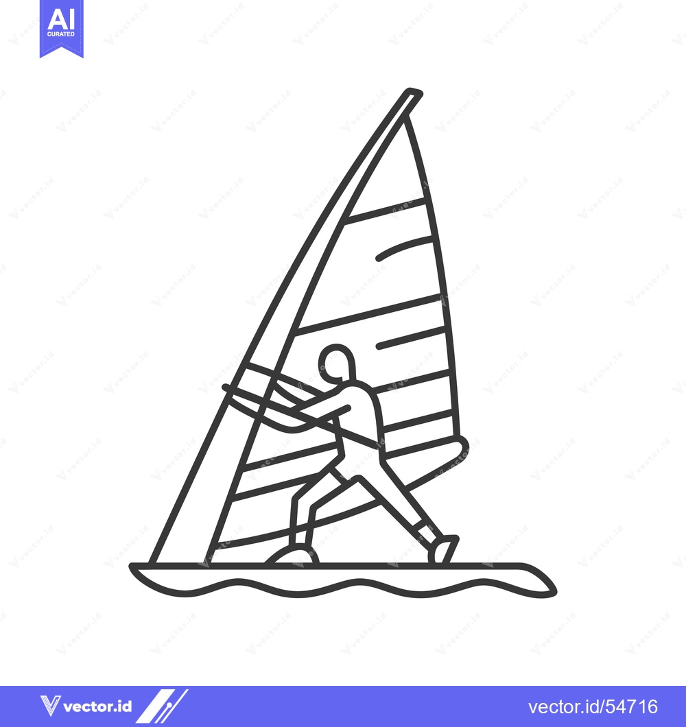 Premium Vector dari Line art illustration of a windsurfer