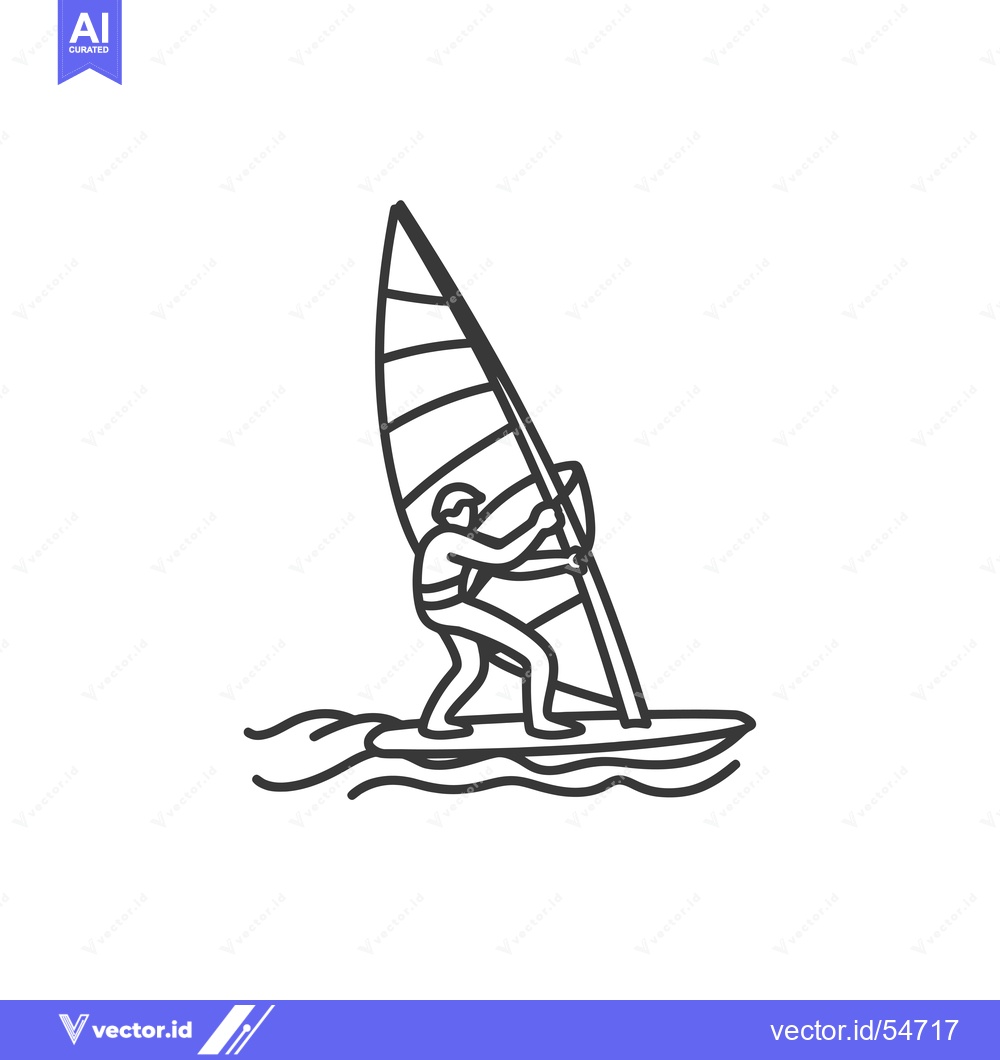 Premium Vector of Line Art Illustration of a Windsurfer on the Water