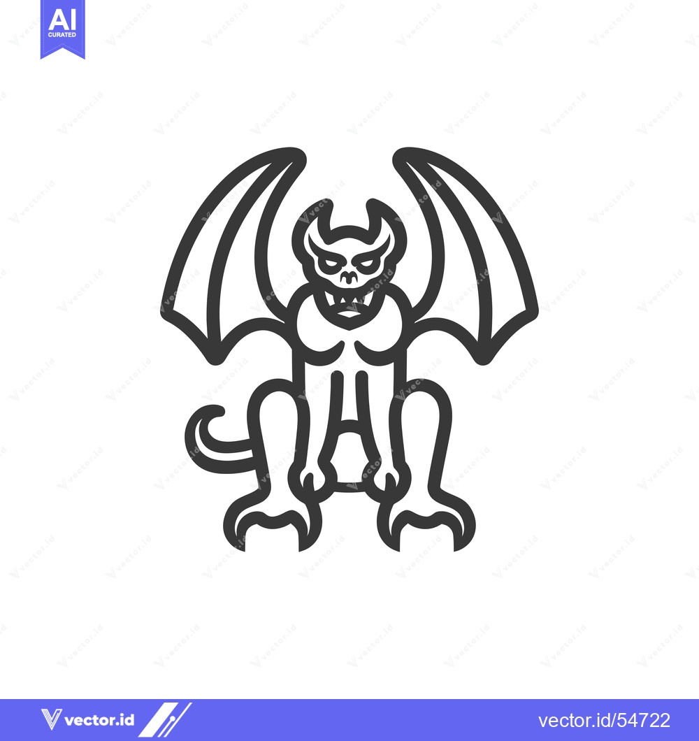 Premium Vector of Line Art Illustration of a Winged Creature with Sharp Teeth