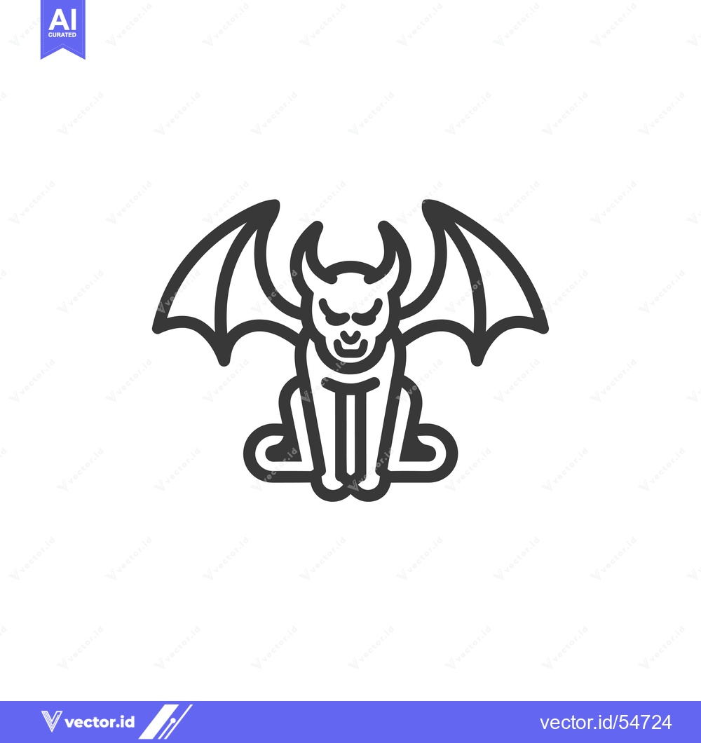 Premium Vector of Line art illustration of a winged, horned demon with a menacing expres