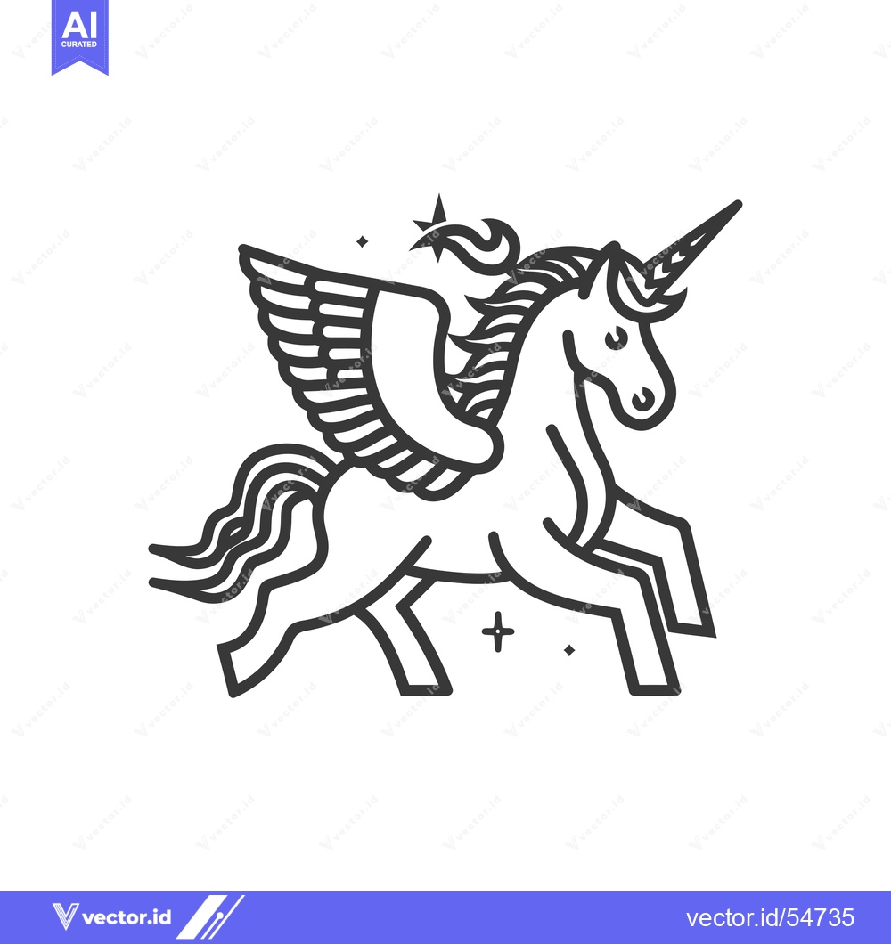 Premium Vector dari Line art illustration of a winged unicorn running
