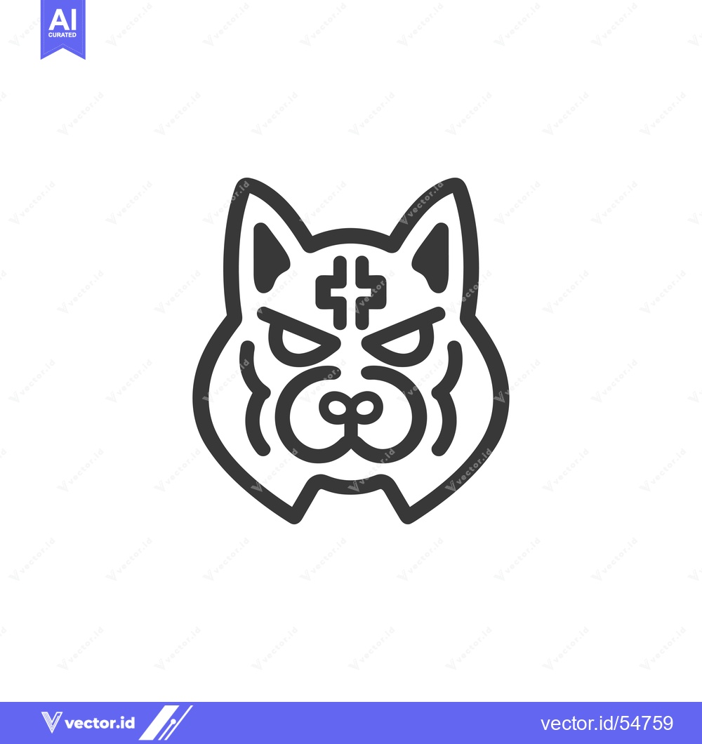 Premium Vector of Line Art Illustration of a Wolf's Head with a Cross on its Forehead