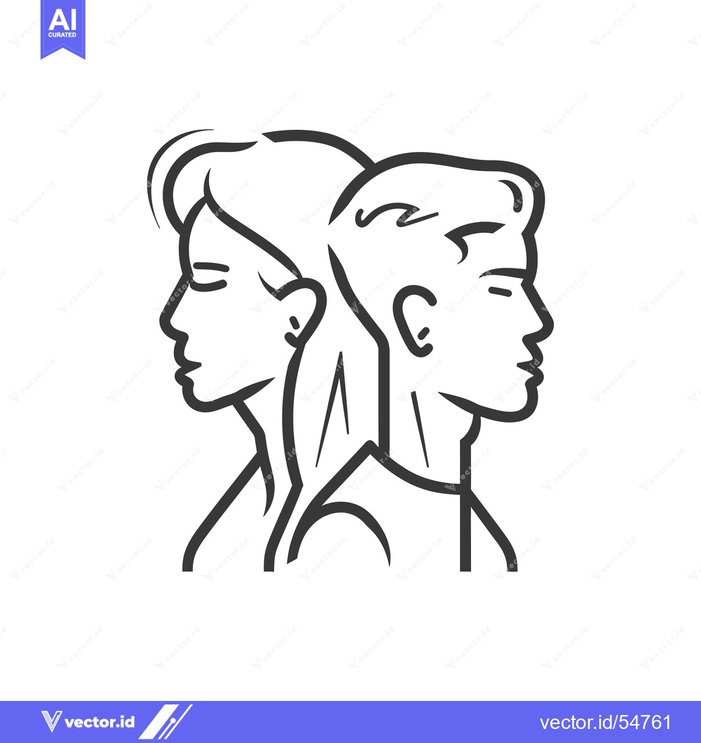 Premium Vector of Line Art Illustration of a Woman and Man's Profile