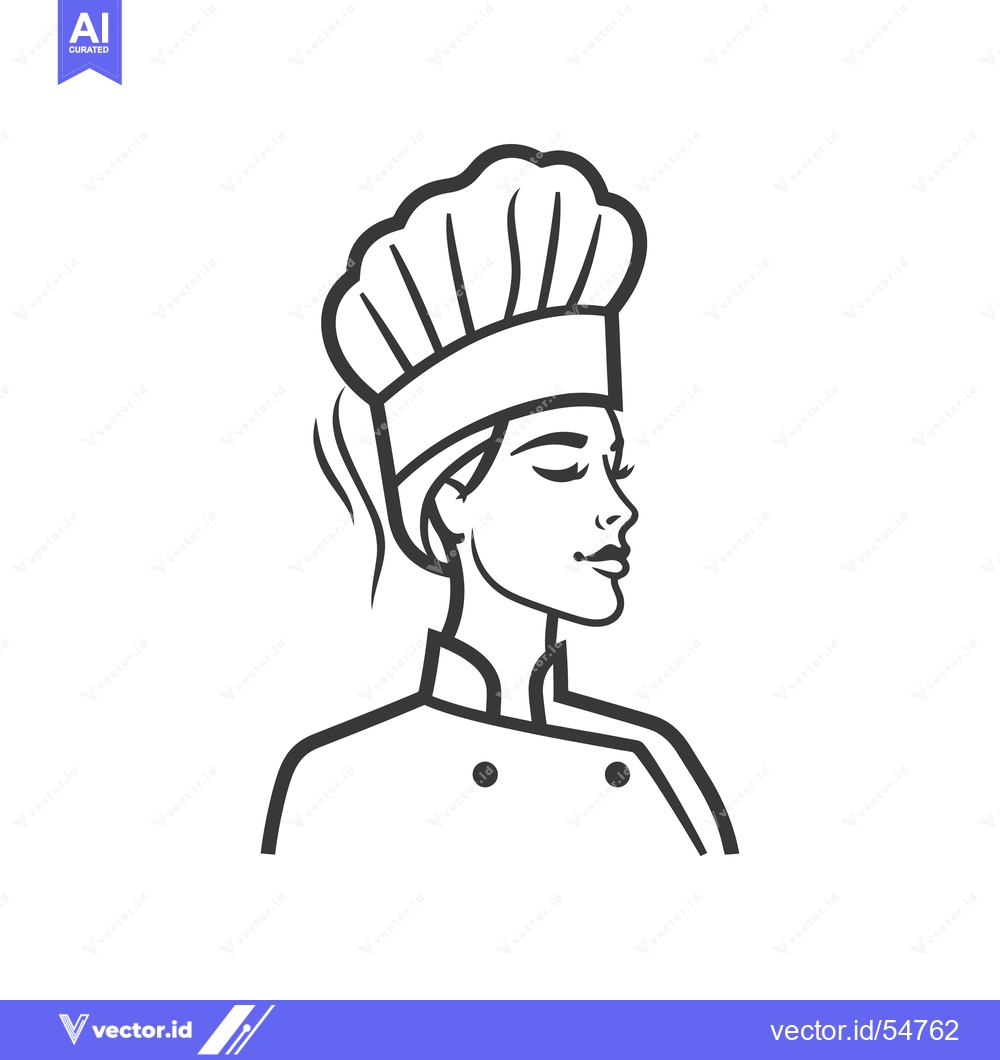 Premium Vector dari Line Art Illustration of a Woman Chef Wearing a Toque
