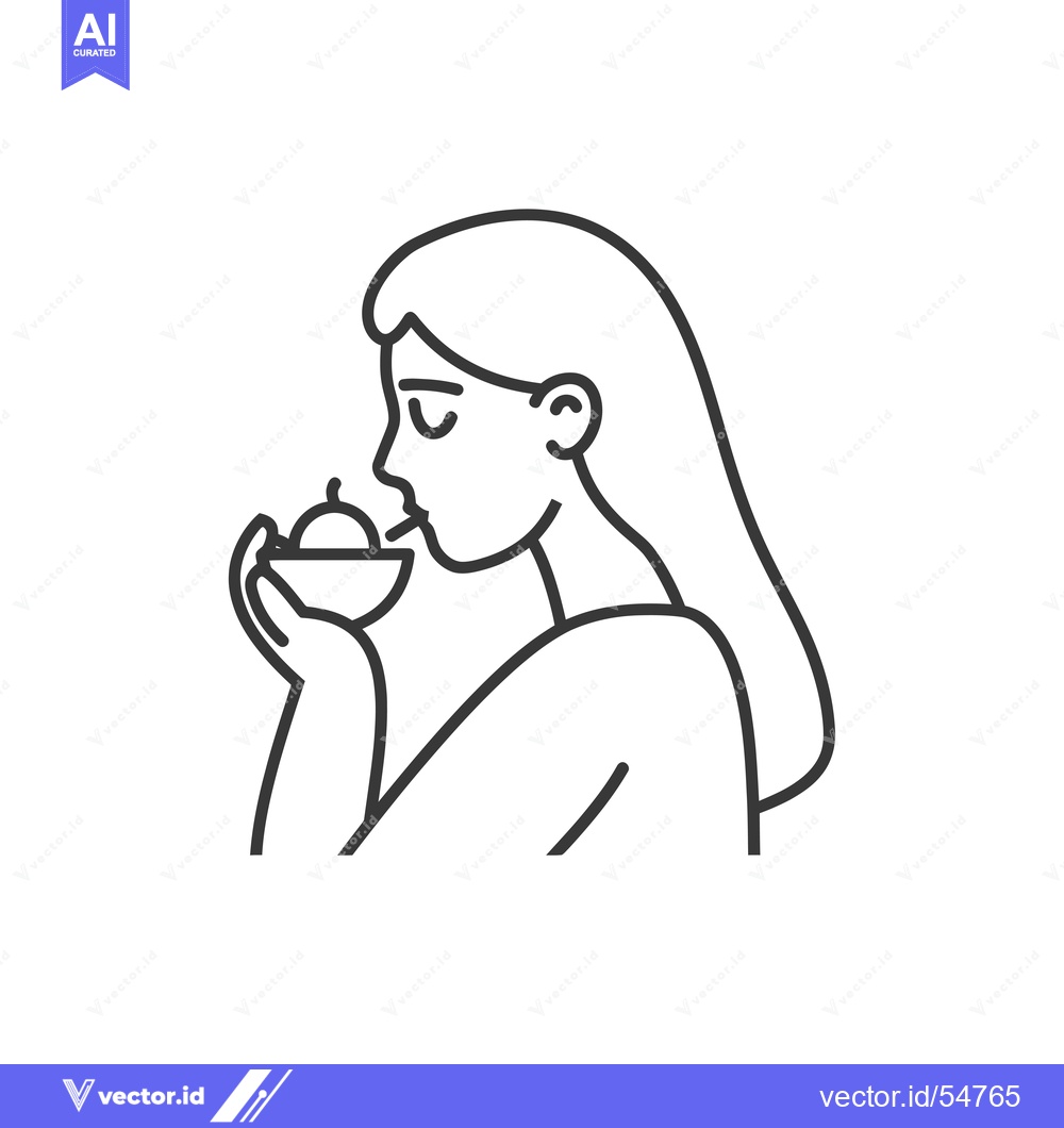 Premium Vector dari Line Art Illustration of a Woman Drinking from a Bowl with a Straw